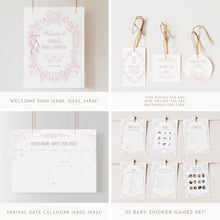 Load image into Gallery viewer, Pink Toile Baby Shower Party Template Bundle Coquette Bow Floral Set 2040
