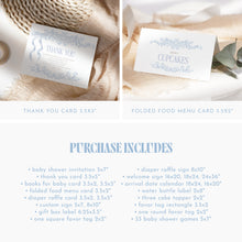 Load image into Gallery viewer, Blue Toile Baby Shower Party Template Bundle Coquette Bow Floral Set 2040
