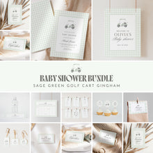 Load image into Gallery viewer, Sage green Golf cart baby shower party invitation bundle 2041

