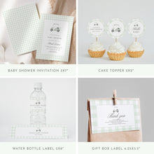 Load image into Gallery viewer, Sage green Golf cart baby shower party invitation bundle 2041
