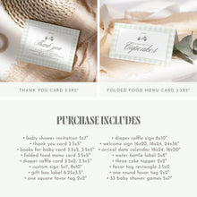 Load image into Gallery viewer, Sage green Golf cart baby shower party invitation bundle 2041
