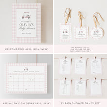 Load image into Gallery viewer, Blue Golf cart baby shower party invitation bundle 2041
