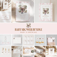 Load image into Gallery viewer, Baby Is Brewing Baby Shower Bundle, Pink Floral Cafe Theme Editable Templates Corjl 2044
