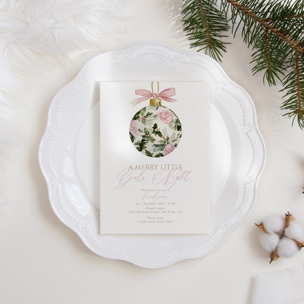 2033 A Merry Little Girls' Night Coquette Christmas Party Invite, Digital Download, Editable Template