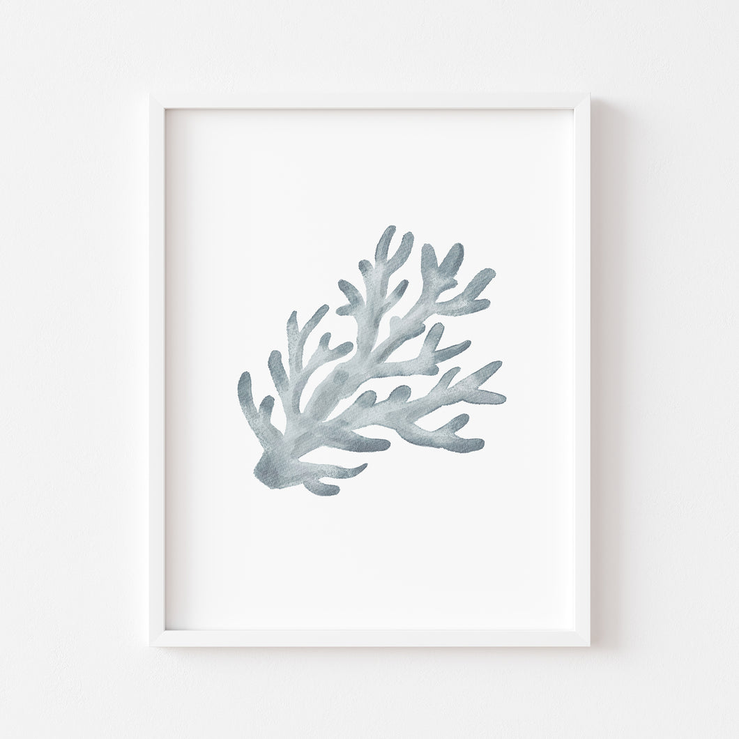 Coastal watercolor blue coral art print 07-119