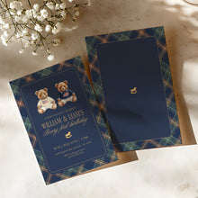 Load image into Gallery viewer, 0327 Navy Plaid Beary First Joint Birthday Invite Template | Tartan Twins Party | Digital Download
