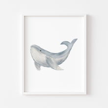 Load image into Gallery viewer, Coastal watercolor blue whale art print 07-119
