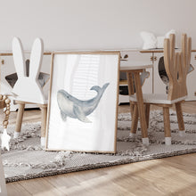 Load image into Gallery viewer, Coastal watercolor blue whale art print 07-119
