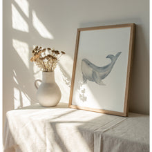Load image into Gallery viewer, Coastal watercolor blue whale art print 07-119
