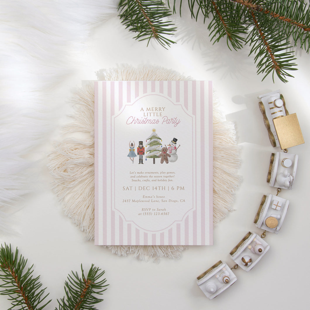 2033 Pink Nutcracker Merry Little Party Invite Kids Christmas Invite Template, Digital Download