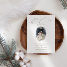Load image into Gallery viewer, 2033 Christian Nativity Scene Christmas Invite Template, O Come Let Us Adore Him, Editable Digital Download
