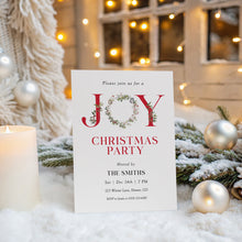 Load image into Gallery viewer, 2033 JOY Christmas Party Invite with Greenery &amp; Red Berries, Editable Template, Digital Download
