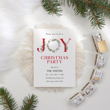 Load image into Gallery viewer, 2033 JOY Christmas Party Invite with Greenery &amp; Red Berries, Editable Template, Digital Download
