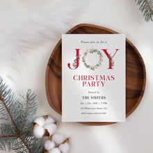 Load image into Gallery viewer, 2033 JOY Christmas Party Invite with Greenery &amp; Red Berries, Editable Template, Digital Download
