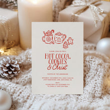 Load image into Gallery viewer, 2033 Whimsical Hot Cocoa, Cookie, &amp; Christ Christian Christmas Party Invite, Editable Digital Download

