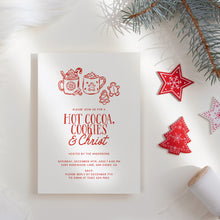 Load image into Gallery viewer, 2033 Whimsical Hot Cocoa, Cookie, &amp; Christ Christian Christmas Party Invite, Editable Digital Download
