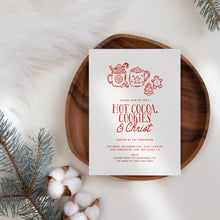 Load image into Gallery viewer, 2033 Whimsical Hot Cocoa, Cookie, &amp; Christ Christian Christmas Party Invite, Editable Digital Download
