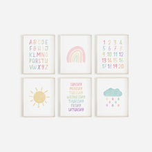 Load image into Gallery viewer, set of 6 pastel alphabet with rainbow watercolor art prints 07-4002
