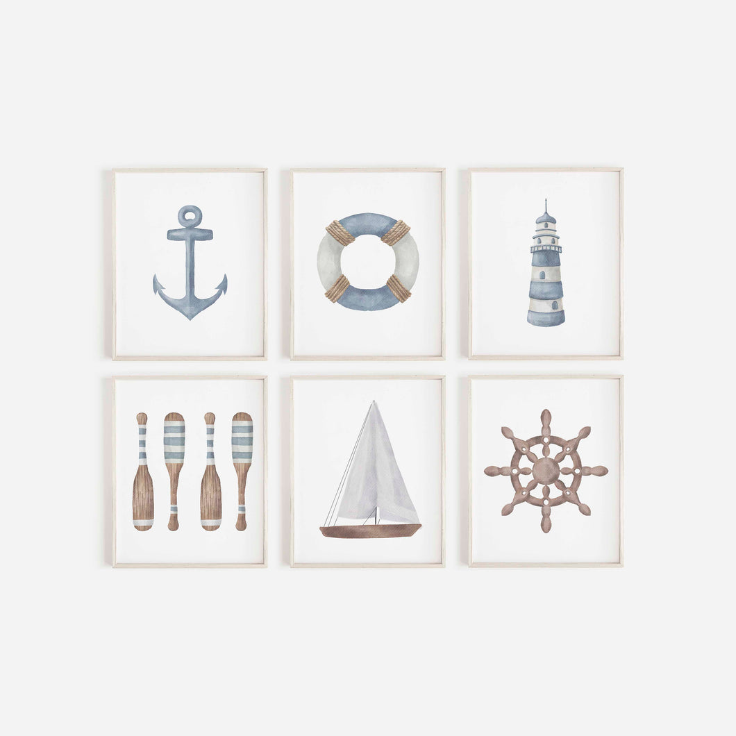 set of 6 nautical beach house art prints 07-159