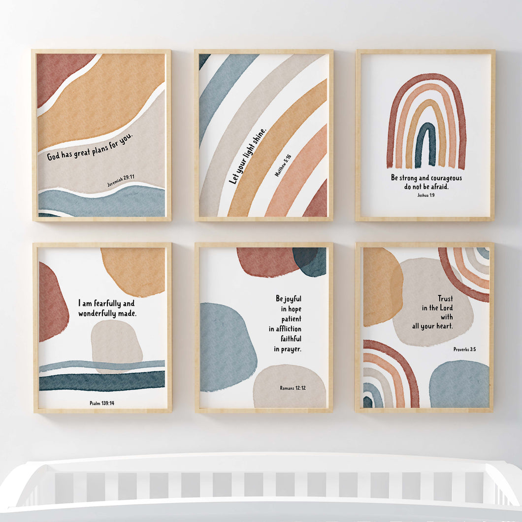 set of 6 boho Christian kids bible verse art prints 07-190