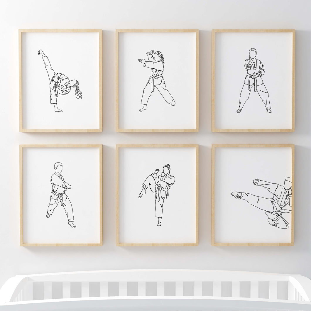 Korean line drawing Martial art taekwondo set of 6 art print 12-67