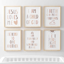 Load image into Gallery viewer, set of 6 neutral let your shine Christian kids bible verse art print 07-123
