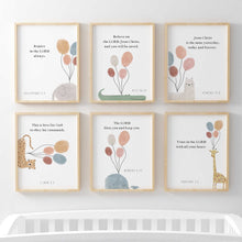 Load image into Gallery viewer, set of 6 boho cute animal with balloons bible verse art prints 07-171

