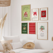 Load image into Gallery viewer, Set of 6 Red Green Christian Christmas Bible Verse Wall Art Prints 13-212

