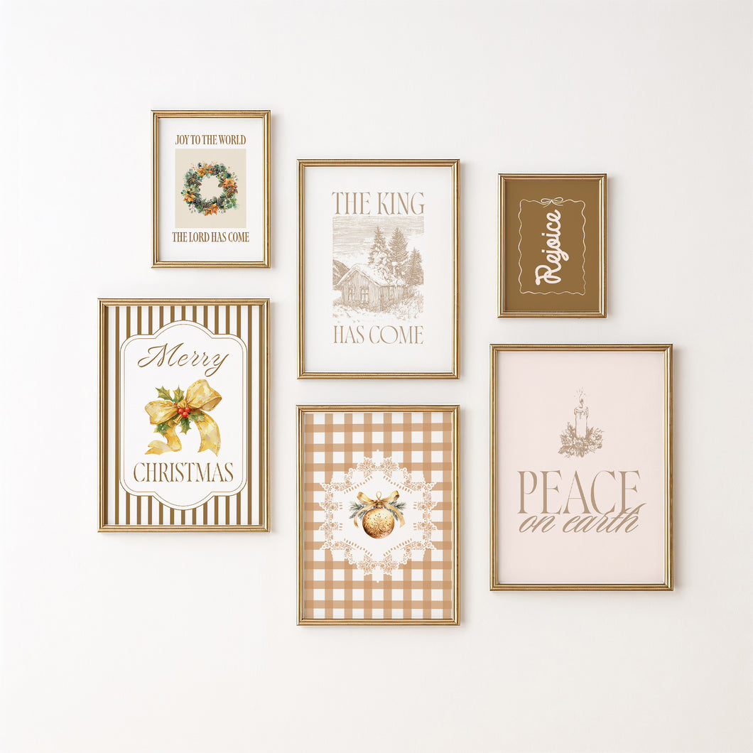 Set of 6 Neutral Yellow Christian Christmas Wall Art Bundle 13-225