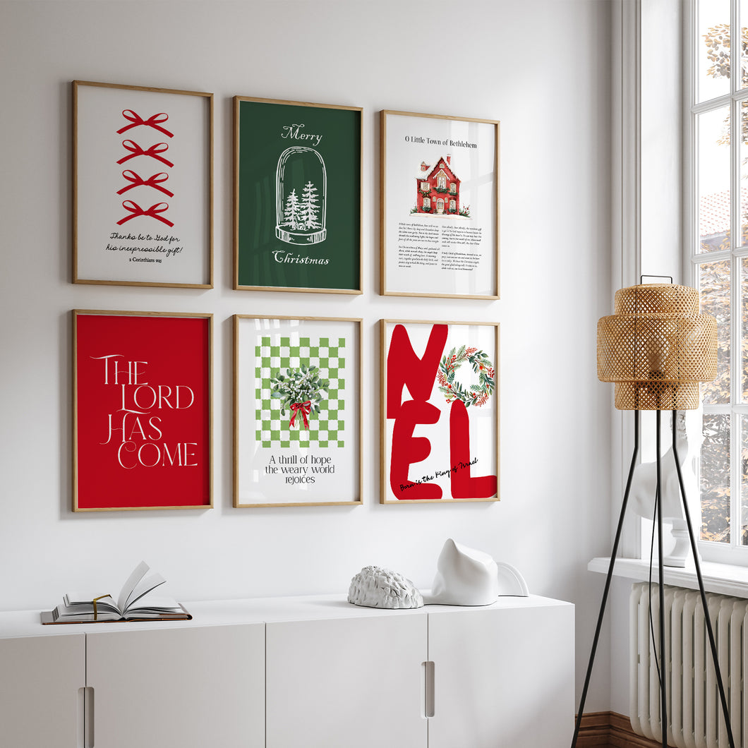 Set of 6 Red Green Christian Christmas Bible Verse Wall Art Bundle 13-221