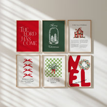 Load image into Gallery viewer, Set of 6 Red Green Christian Christmas Bible Verse Wall Art Bundle 13-221
