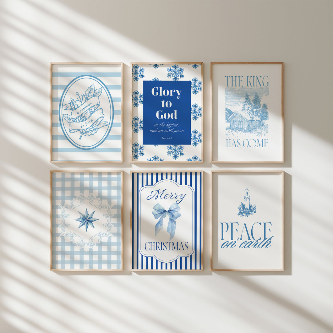 Set of 6 Blue Christian Christmas Wall Art Bundle 13-224