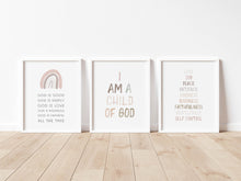 Load image into Gallery viewer, Watercolor neutral Christian kids bible verse set of 3 art prints 07-4042 2
