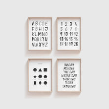 Load image into Gallery viewer, set of 4 black alphabet watercolor art prints 07-4001

