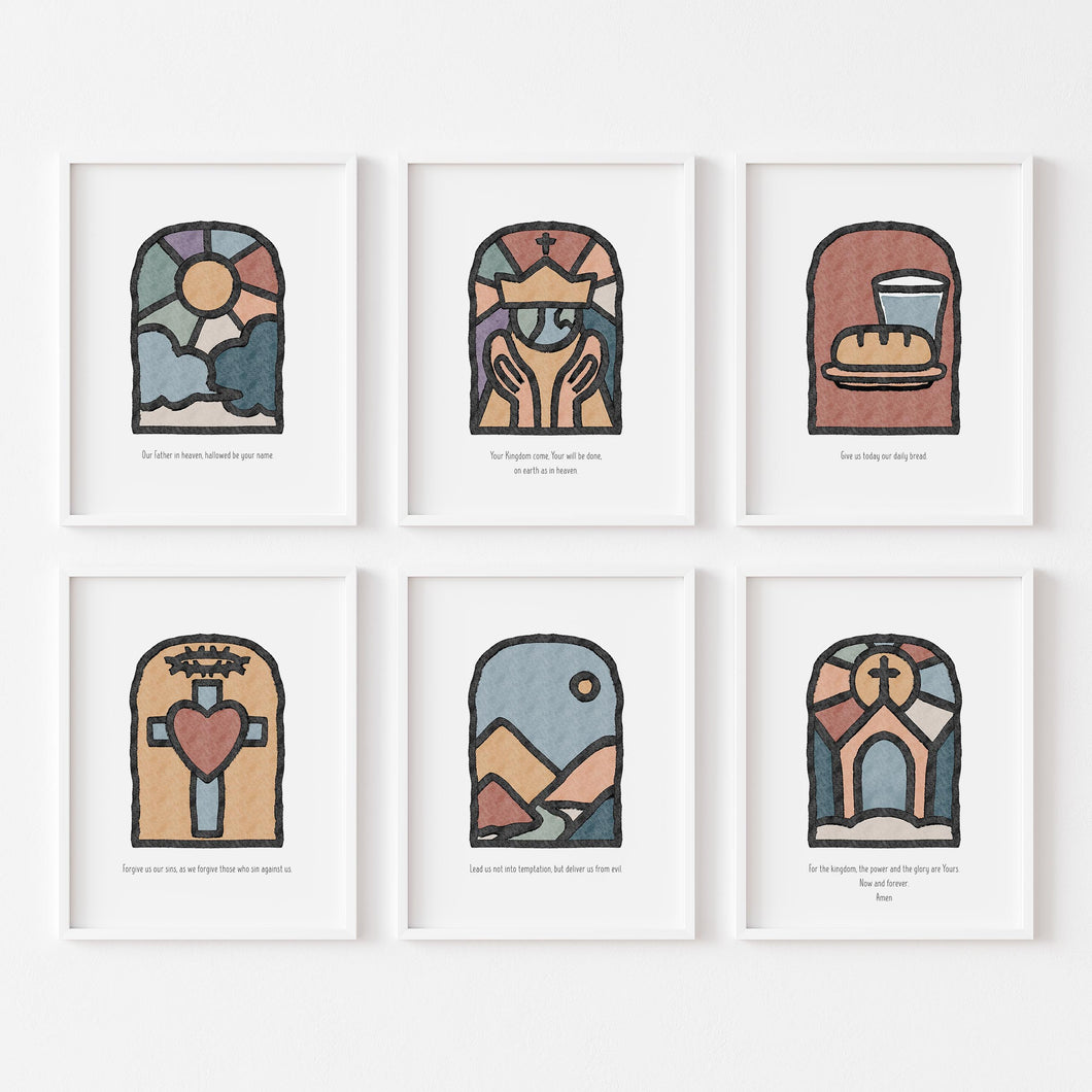 set of 6 boho Christian boho the lords prayer art prints2 07-222