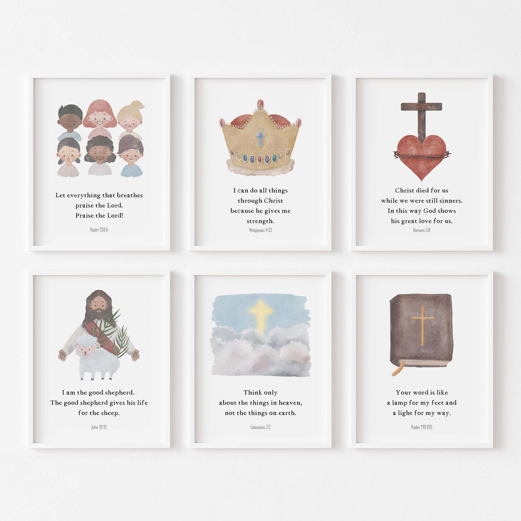 set of 6 Biblical Christian kids art prints 07-175