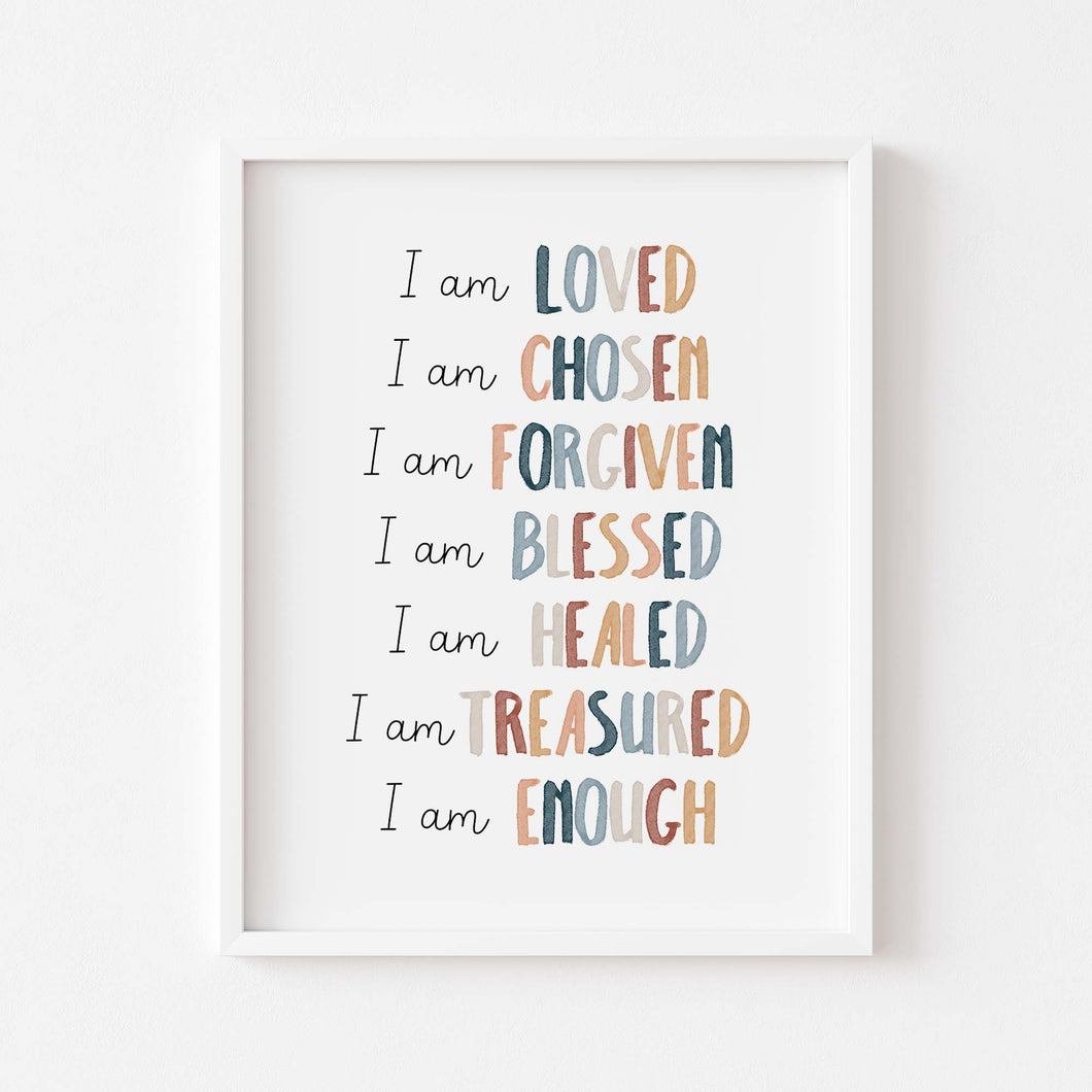 Boho Christian kids affirmation I an loved art print 07-200