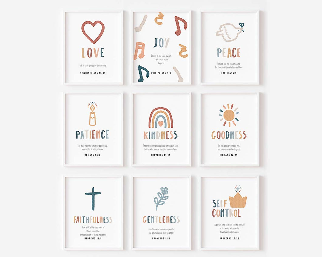 Boho set of 9 fruit of the spirit art prints 07-195