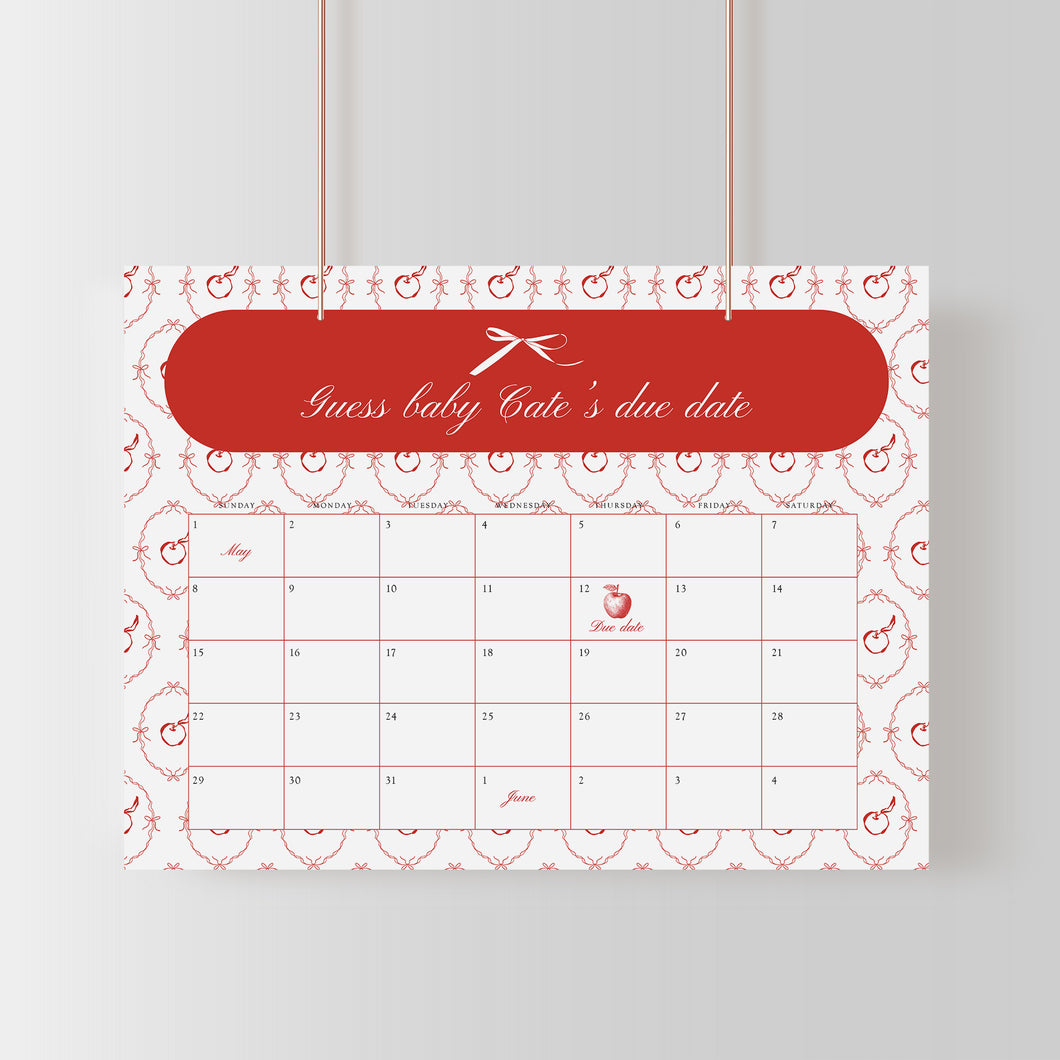 2020 red apple in our eye baby shower baby arrival calendar template