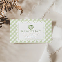Load image into Gallery viewer, 2019 Green Pumpkin Baby Shower Invitation Set, Editable Template with Diaper Raffle, Books for Baby, Thank You Card, Fall Baby Shower Bundle
