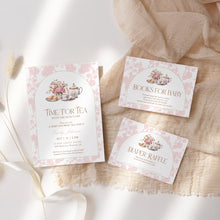 Load image into Gallery viewer, 2023 time for tea pink floral baby shower invitation mini set
