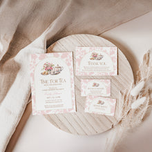 Load image into Gallery viewer, 2023 time for tea pink floral baby shower invitation mini set
