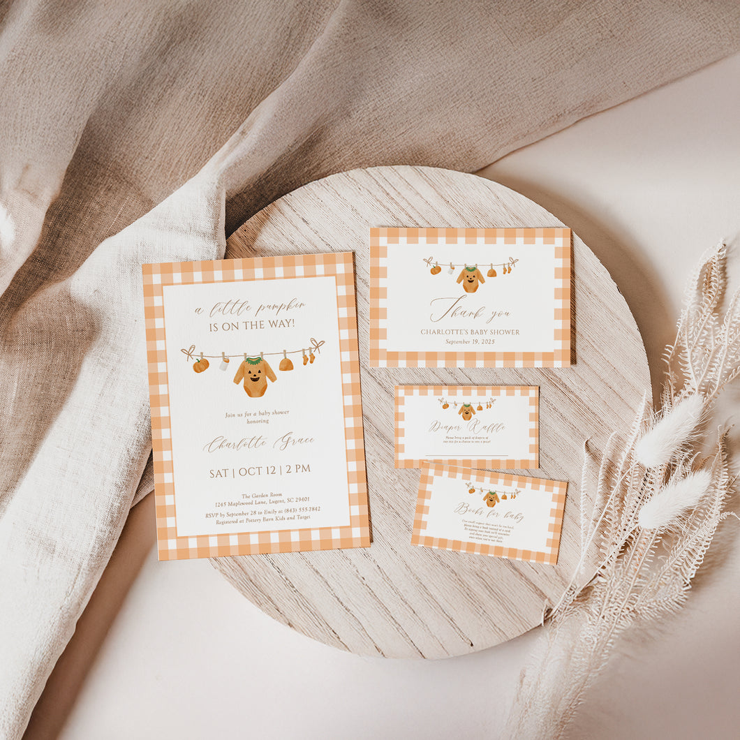 Orange Baby Pumpkin is On the Way Mini Set | Fall Baby Shower Digital Download | Editable Books & Diaper Raffle Templates 2028