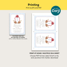 Load image into Gallery viewer, Corjl editable blue red preppy baseball baby shower crest invitation 2016
