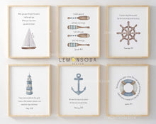 Load image into Gallery viewer, Nautical kids nursery bible set of 6 print
