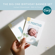 Load image into Gallery viewer, The Big One Photo Banner Set Editable Surf Birthday Coastal Beach Boy 1st Bday Decor 0338
