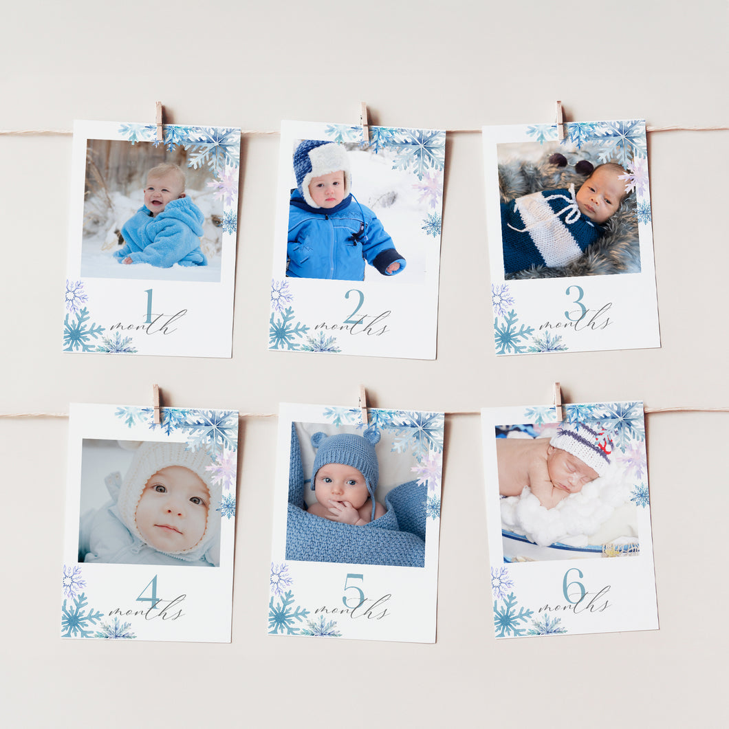 0319 Winter Onederland Editable Banner Template - Blue Snowflake 1st Year Photo Milestone Decor