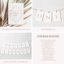 Load image into Gallery viewer, Pink Toile Birthday Invitation Bundle, Coquette Bow Spring 1st Birthday, Editable Template 0328
