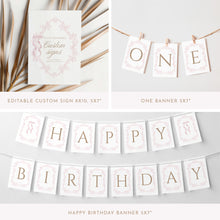 Load image into Gallery viewer, Pink Toile Birthday Invitation Bundle, Coquette Bow Spring 1st Birthday, Editable Template 0328
