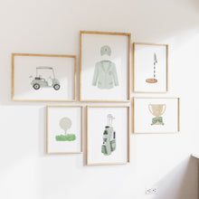 Load image into Gallery viewer, Sage green golf watercolor hand drawn gallery wall art prints 07-27119
